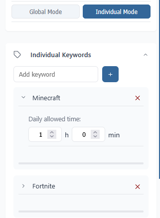 Configuration mode individuel